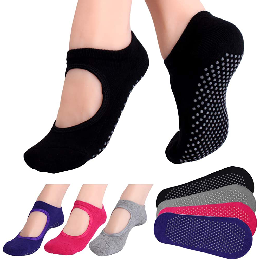 Pilates Yoga Gym - Backless Non-SLIP ฟิตเนสพิลาทิสถุงเท้าผ้าฝ้ายผู้หญิงกีฬาโยคะถุงเท้าบัลเล่ต์เต้นรํารองเท้าแตะ Barefoot ถุงเท้าออกกําลังกายสําหรับ GYM